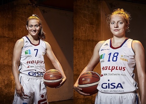 Laura Schinkel (li.) und Lena Büschel (re.) wurden für die anstehenden Länderspiele der U18-Mädchen des DBB nominiert. // Foto SV Halle GISA Lions